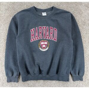 Harvard University Crewneck Pullover Sweatshirt Size Medium Gildan Gray Fleece